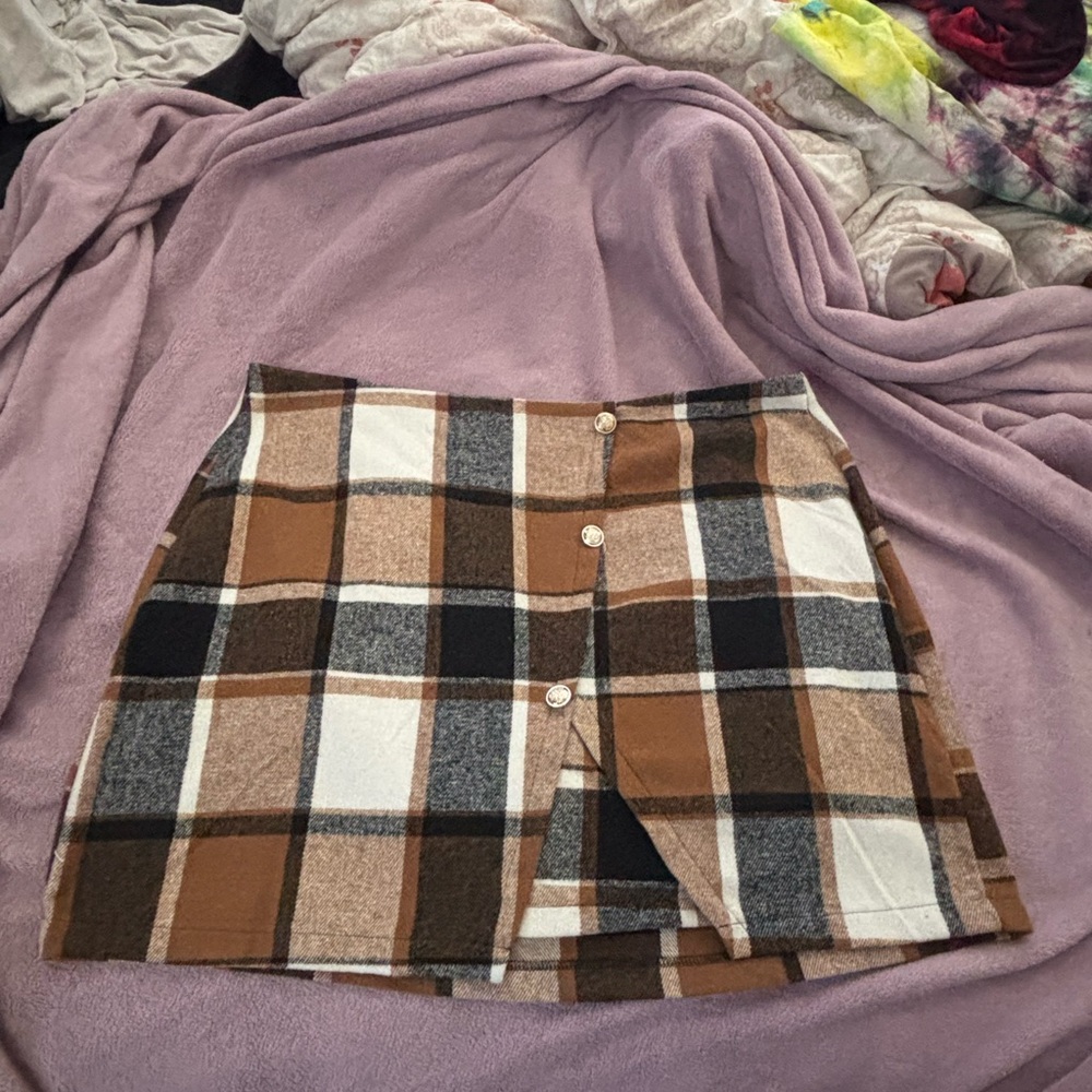 Plaid Button-Front Mini Skirt